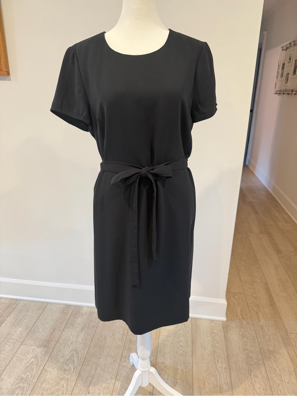 J. Crew Black Short-Sleeve Tie-Waist Sheath Dress with Crew Neck